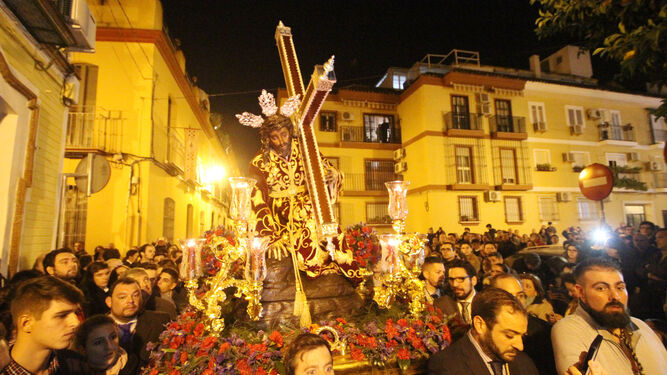 El Cristo de las Tres Caídas, el pasado noviembre, en el regreso a la capilla de los Marineros.