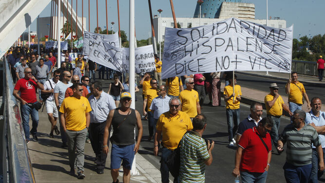 Manifestación de taxistas el pasado 23 de junio por el puente de la Barqueta.