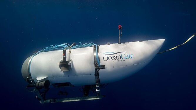 Fotografía facilitada por Ocean Gate que muestra el exterior de un submarino turístico.