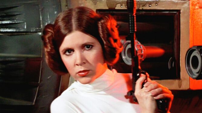 El recogido de la Princesa Leia (Carrie Fisher) en 'La Guerra de las Galaxias (1977).