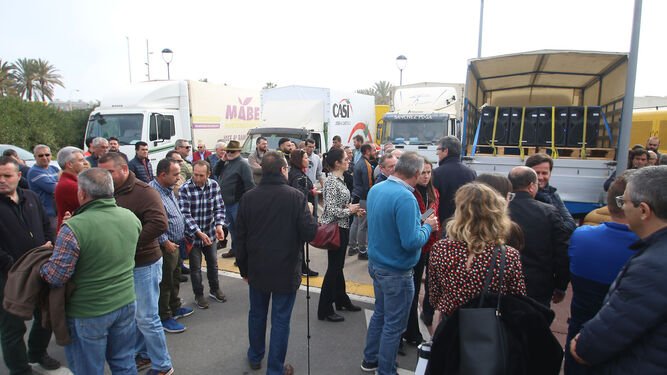 Manifestación de agricultores en sus camiones en enero en Almería