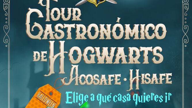 Cartel del tour gastronómico de Hogwarts de Hisafe y Acosafe.