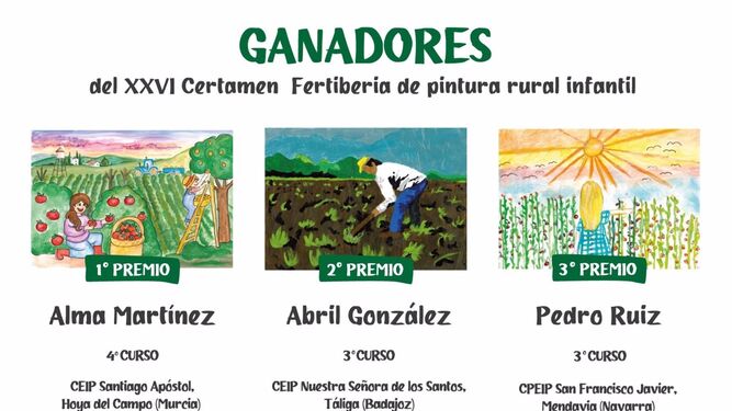 Ganadores del XXVI Certamen Fertiberia de pintura rural infantil.