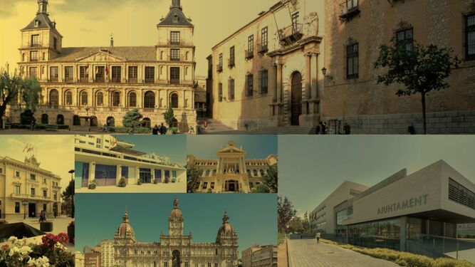 Edificios de algunos de los ayuntamientos destacados por el Instituto de Coordenadas.