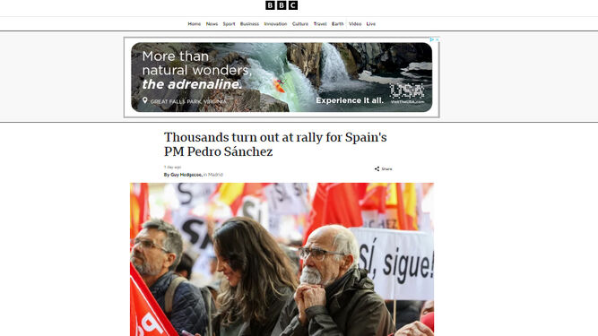 La BBC se hace eco de la manifestación de simpatizantes y militantes de 12.500 personas  a favor de Pedro Sánchez