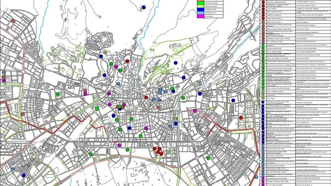 Mapa con todas las cruces que se instalarán en Granada el 3 y 4 de mayo.